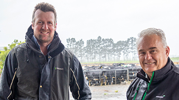 Taranaki sharemilker James Barbour and Senior Agri Manager, James Livingston.  